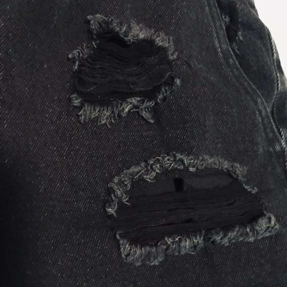 Forever 21 Black Distressed Elastic High Waist Mom Baggy Fest Denim Shorts - Picture 6 of 7